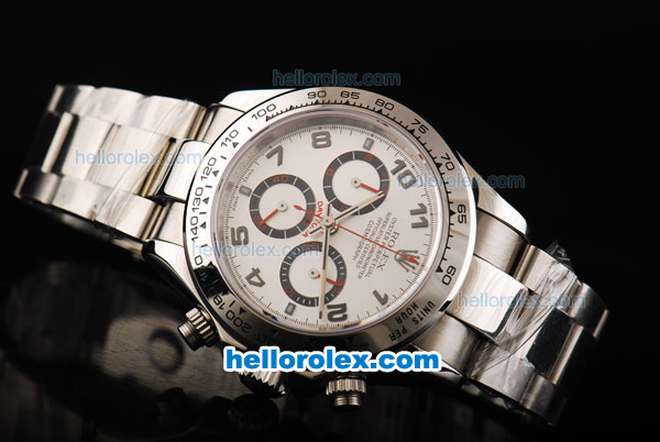 Rolex Daytona Swiss ETA 7750 Automatic Movement Full Steel with Numeral Markers and White Dial - Click Image to Close